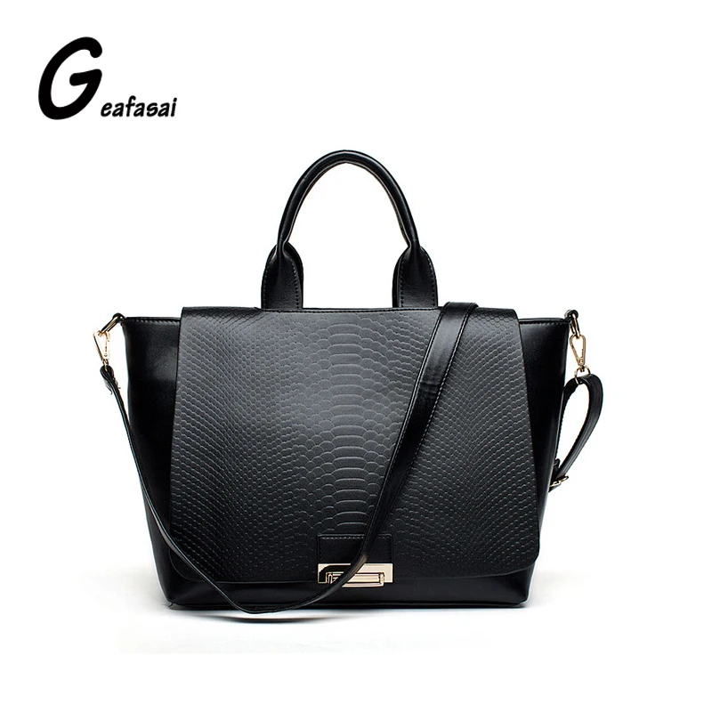 

black Snakeskin textures serpentine snake leather style women's top handle Phantom trapeze shoulder bag handbag for lady female