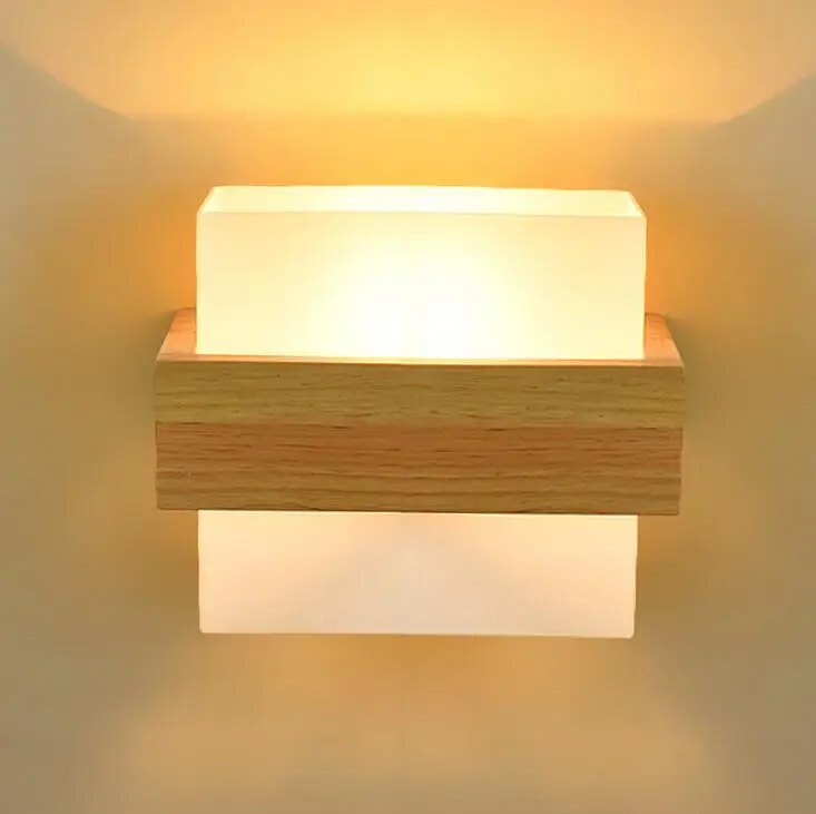 E14 110 220V LED Solid Wood Wall Lamp Bedroom Bedside Lamp Living Room