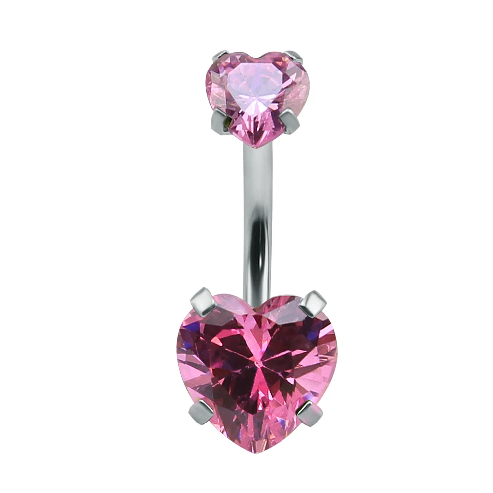 Сердце кристалл пупка кольца 14 г пупка пирсинг ювелирные изделия Горячие летние женские ювелирные изделия CZ Пирсинг-серьги для пупка Nombril - Окраска металла: Pink