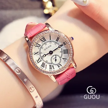 

GUOU Brand Watch Women Classic Vintage Watches Roman scale Quartz Watch bayan saatleri Women Rhinestone Watches Relogio Feminino