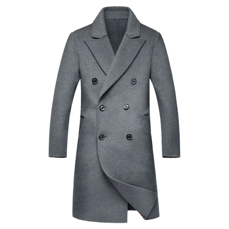 Новое большое мужское зимнее пальто, шерстяные пальто, куртки, длинные двухсторонние мужские шерстяные пальто, кашемировая верхняя одежда размера плюс M-3XL - Цвет: Серый