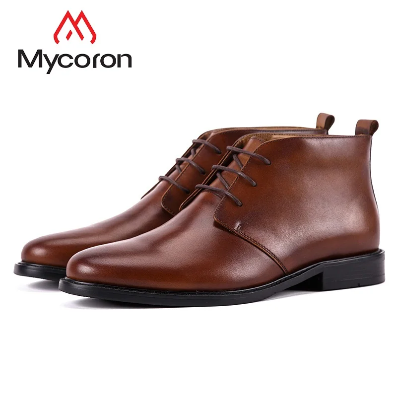 

MYCORON 2018 New Leather Men Ankle Shoes Men Leather Boots Luxury Product Handmade Men Winter Shoes Bota Masculina Couro