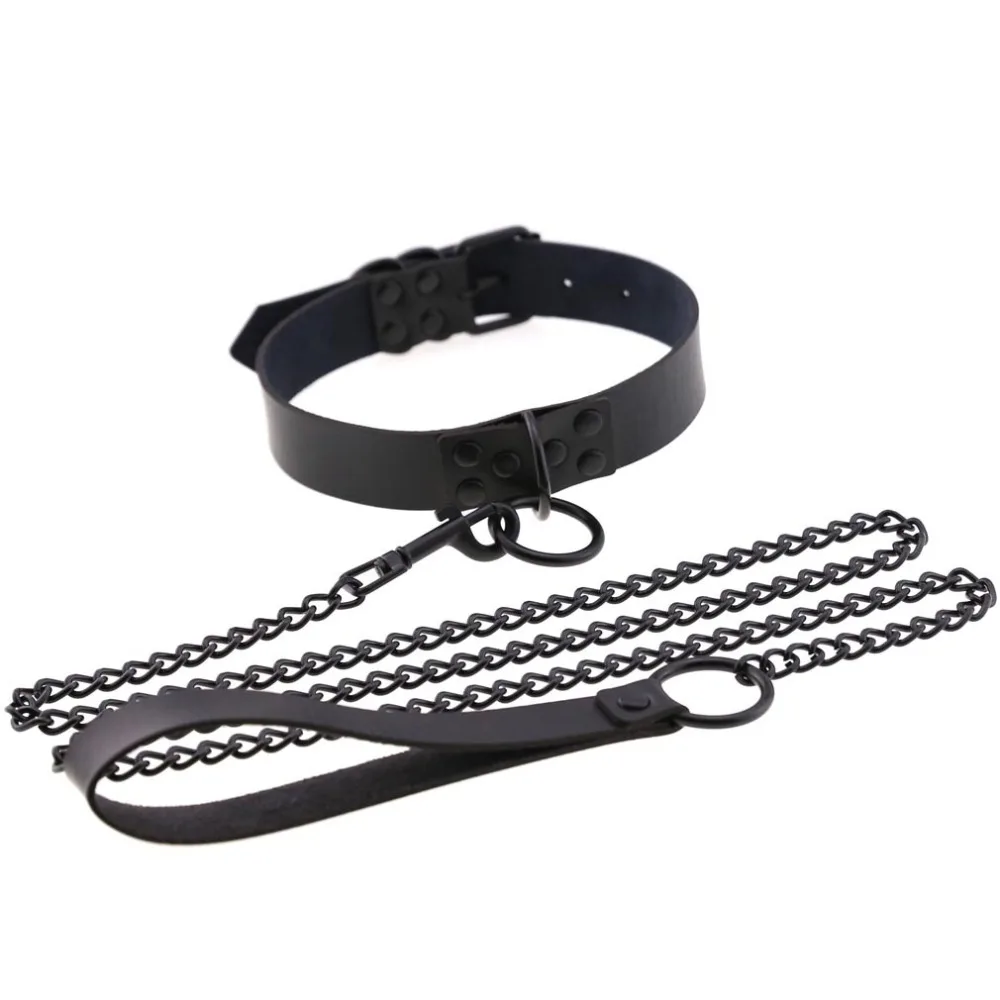 

Black O-Round Sexy Vegan Choker Punk Harajuku Goth Collar Chain Traction Necklace Leather Bondage Cosplay Party Chokers Jewelry