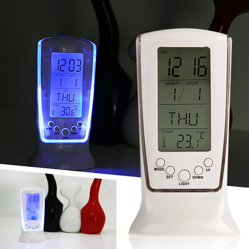 Светодиодный настольный ЖКД часы календарь термометр с голубой подсветкой Цифровые настольные часы Reloj Despertador