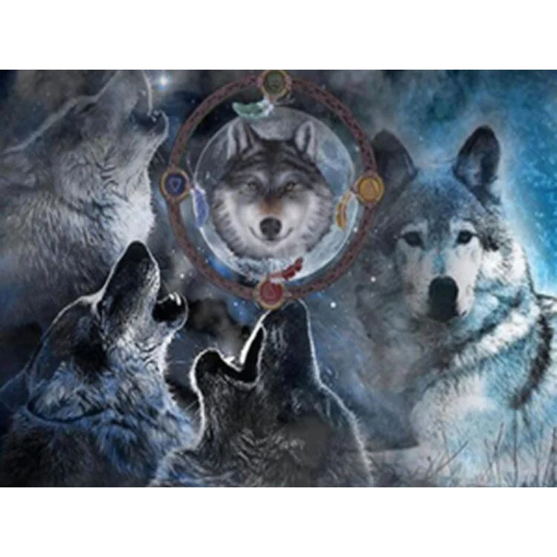 

100% Full 5D Diy Daimond Painting Cross-stitch "Wolf Family" 3D Diamond Mosaic Round Rhinestones Paintings Embroidery Animals