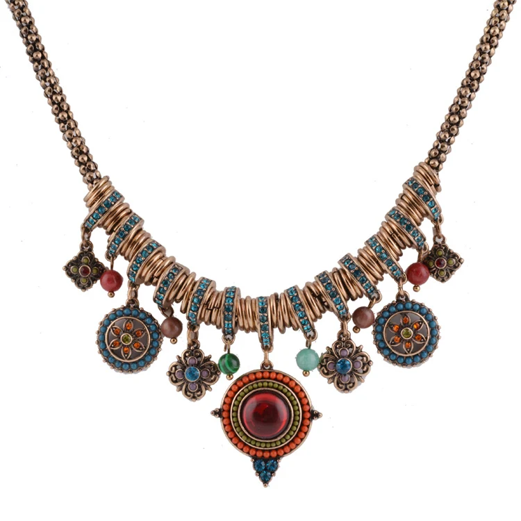 Prix pour Vintage Bohême Style Mode Bijoux Or-couleur Forme Ronde Colorée Résine Pierre et Perles Pendentifs Déclaration Collier pour les Femmes Prix pour Vintage Bohême Style Mode Bijoux Or-couleur Forme Ronde Colorée Résine Pierre et Perles Pendentifs Déclaration Collier pour les Femmes