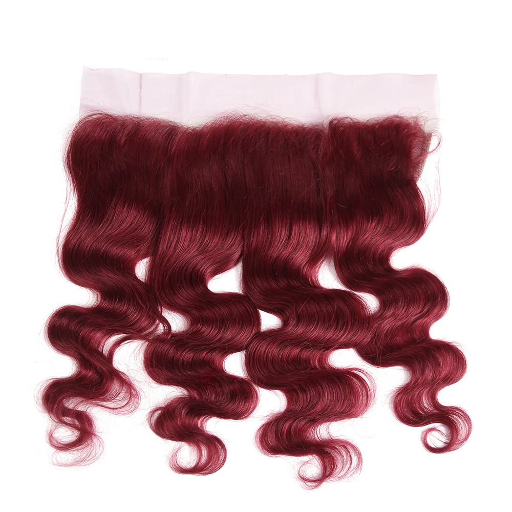 99J/бордовые, человеческие волосы плетение пучков 3 шт. с кружевным фронтальным закрытием X-TRESS Бразильская волна тела не Реми пряди волос на