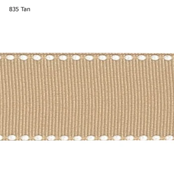 

7/8" inch 22mm wide white edge stitch Tan ribbon