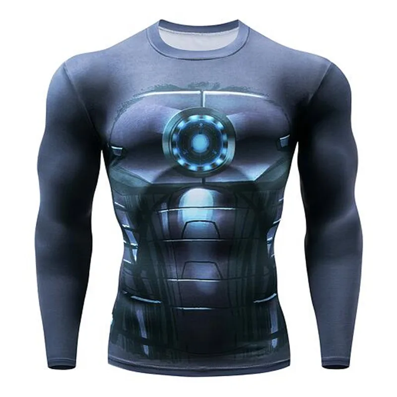 

Fashion Iron Man Spiderman Captain America Superman T Shirt Men Compression Shirt Gyms Fitness Tight Long Sleeve Tshirt Men
