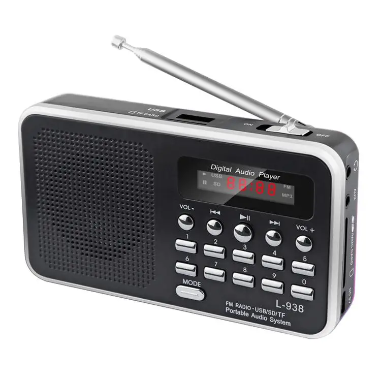 L-938 цифровой fm-радио портативный FM dab радио Radyo медиа динамик MP3 музыкальный плеер Поддержка TF карта USB накопитель с светодиодный дисплей - Цвет: Black