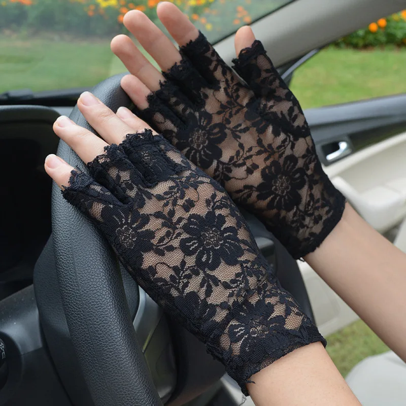 Buy Ladies Summer Gloves Women Half Finger Sexy Lace