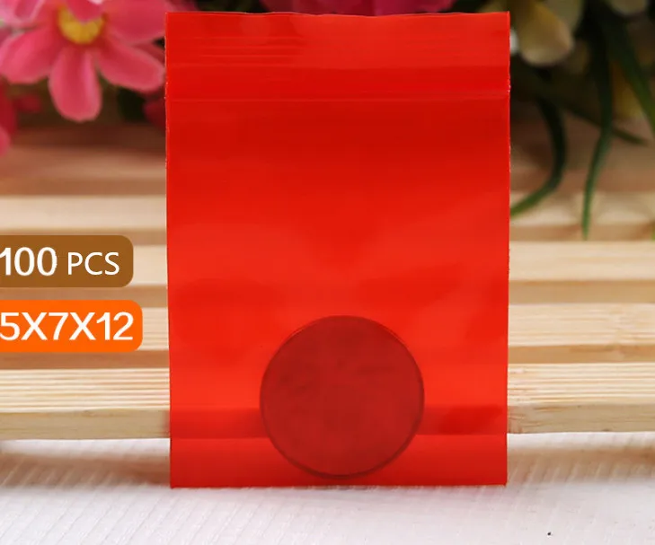 12Wires Thickened PE Ziplock Bag 100pcs/Lot Red Color Zipper Bags Self Sealing Plastic Food Bags Ziplock Poly Bags