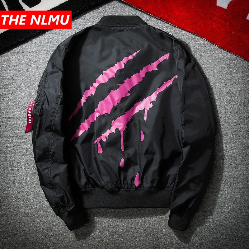 

Bomber Jacket Men Embroidery Scratch print Jackets and Coats Men's Stand Collar Hip Hop Streetwear Outwear Fashion Clothes WE321