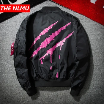 

Bomber Jacket Men Embroidery Scratch print Jackets and Coats Men's Stand Collar Hip Hop Streetwear Outwear Fashion Clothes WE321