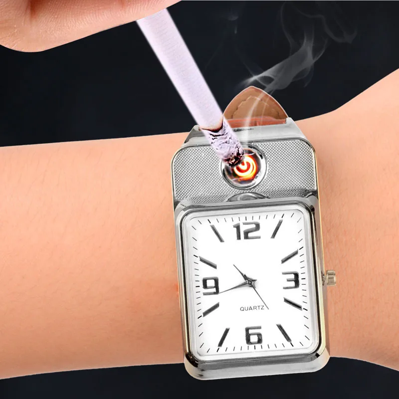 Новинка 2019 года беспламенная перезаряжаемая USB зажигалка часы relogio masculino Мужские