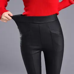 Весенние теплые женские бархатные брюки из искусственной кожи женские сексуальные эластичные брюки-карандаш из искусственной кожи