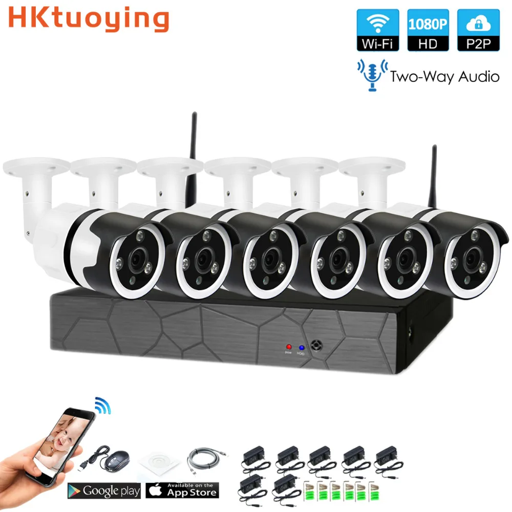 6CH a due vie audio colloquio HD Wireless NVR Kit P2P 1080P Indoor Outdoor Visione Notturna di IR d