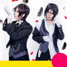 Anime Black Butler Sebastian cos tailcoat coat+shirt+vest+pants+chaining+tie+brooch Cosplay Costume+Free Shipping G