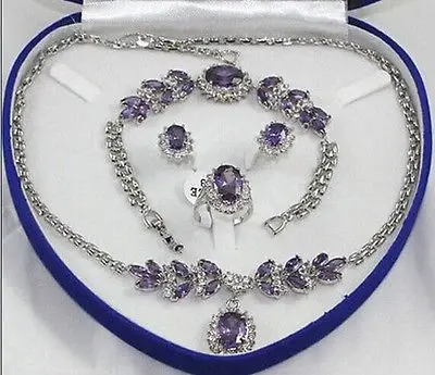 

Hot sale New - noble natural amethyst rhodium-plated 18K GP jewelry set