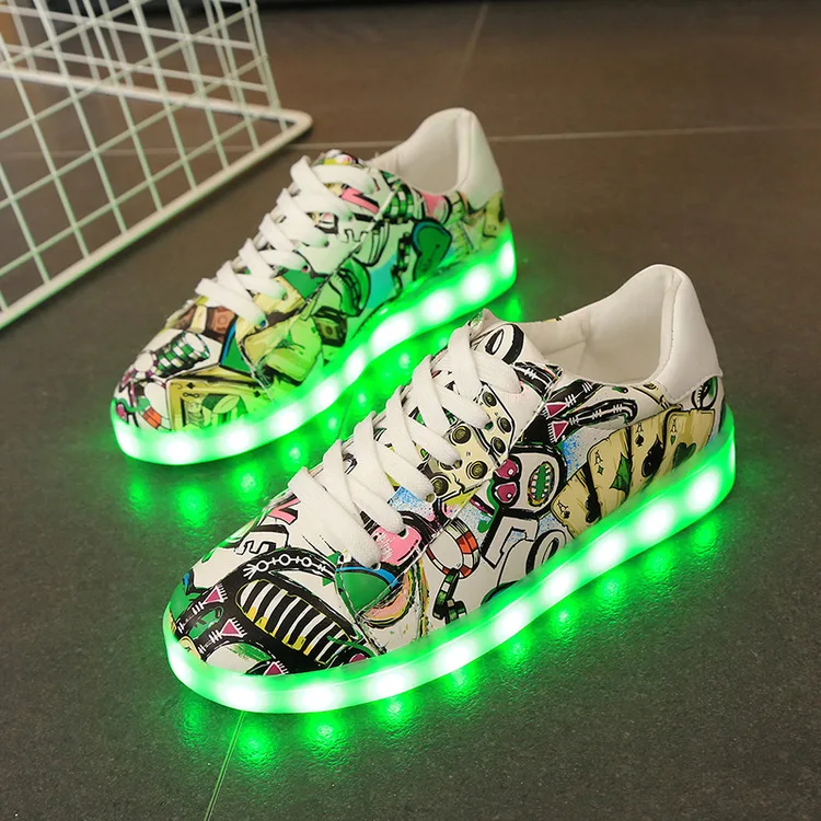 2018 Горячие европейские размеры 35-44 USB зарядка светодиодные кроссовки легкие туфли светодиодные туфли для детей, светящиеся кроссовки для