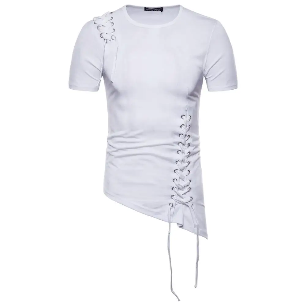 Летний Европейский и американский стиль нерегулярные дизайн Короткие рукава Мужская футболка S-XXL - Цвет: Белый