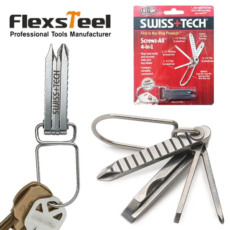 

Swiss+Tech 4 in 1 Screwz-All Pocket Key Ring Multifunctional Tool with Slotted Phillips Screwdriver Rule Markings