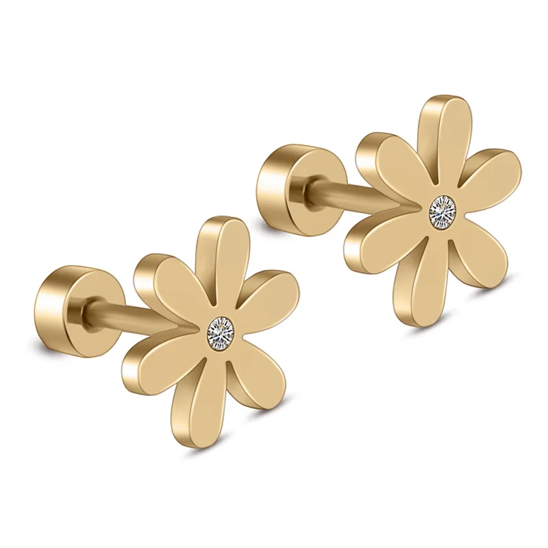 

Cute Fashion Kids Earrings For Women 2019 Silver/Gold Stainless Steel Rhinestone Flower Stud Earring Children Jewelry Screw Back