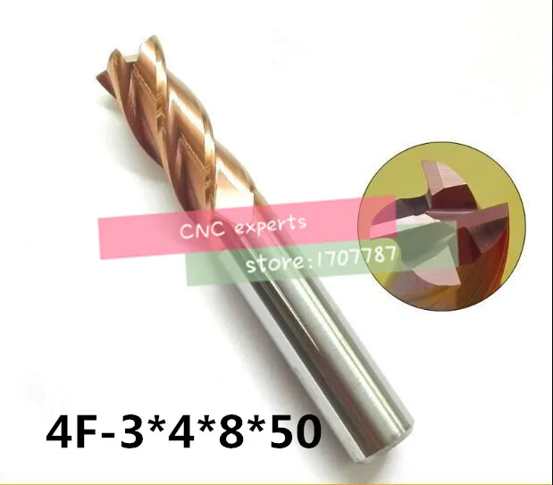 4f-3.0*4*8*50 hrc60 твердосплавная квадратная фреза с плоским концом 4 флейты 3 мм