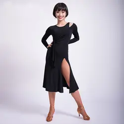 Современный вырез с длинным рукавом Placketing сексуальное латинское танцевальное цельное платье для женщин бальные костюмы Фламенго одежда