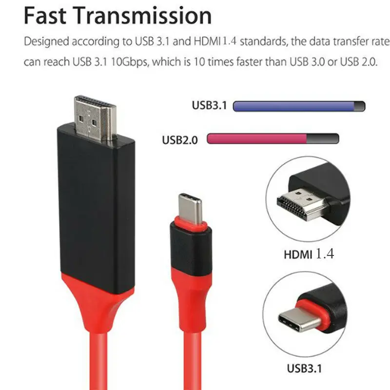 USB 3,1 Тип C до 4 K HDMI HD ТВ кабель-переходник для телевизора для Samsung Galaxy S8 S9 Macbook