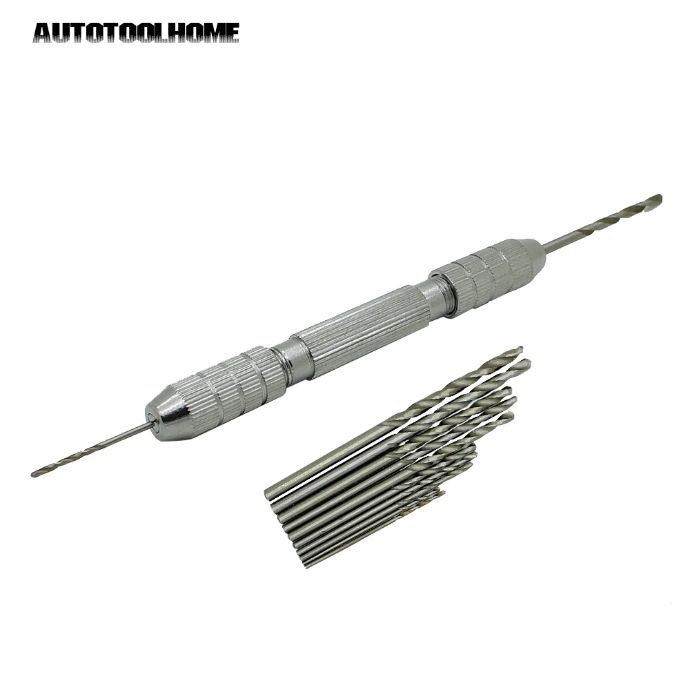 

AUTOTOOLHOME Double Head Chuck Pin Vice Handle Mini Hand Drill Walnut Perforated Tools With 10pcs Micro Drill for PCB Wood