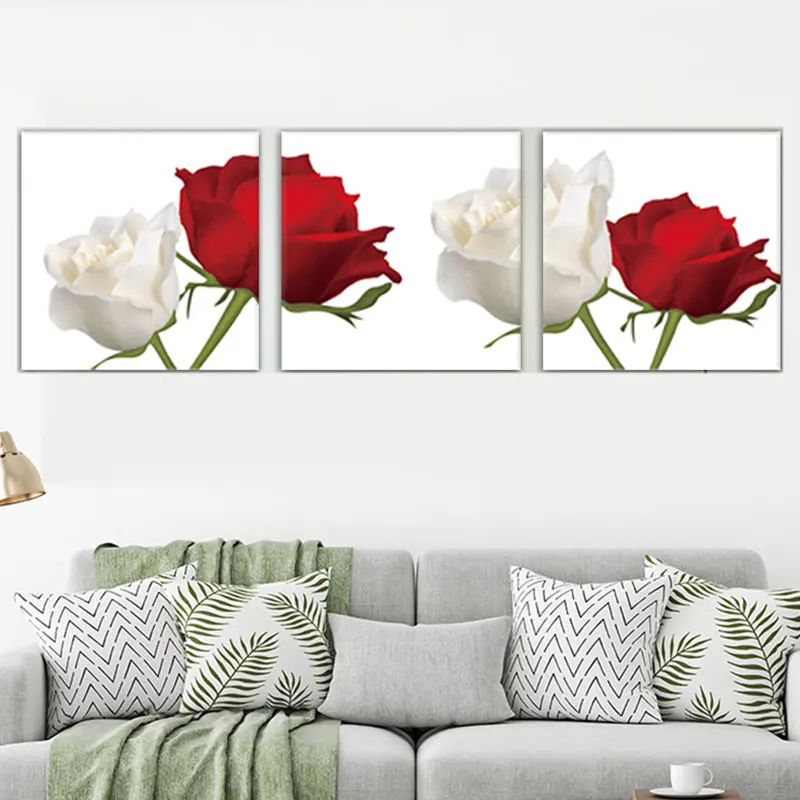 

Nordic Wall Picture Canvas Painting Red White Rose Canvas 3 Panels Unframed Wall Art Gift Restaurant Oil Painting Home Decor