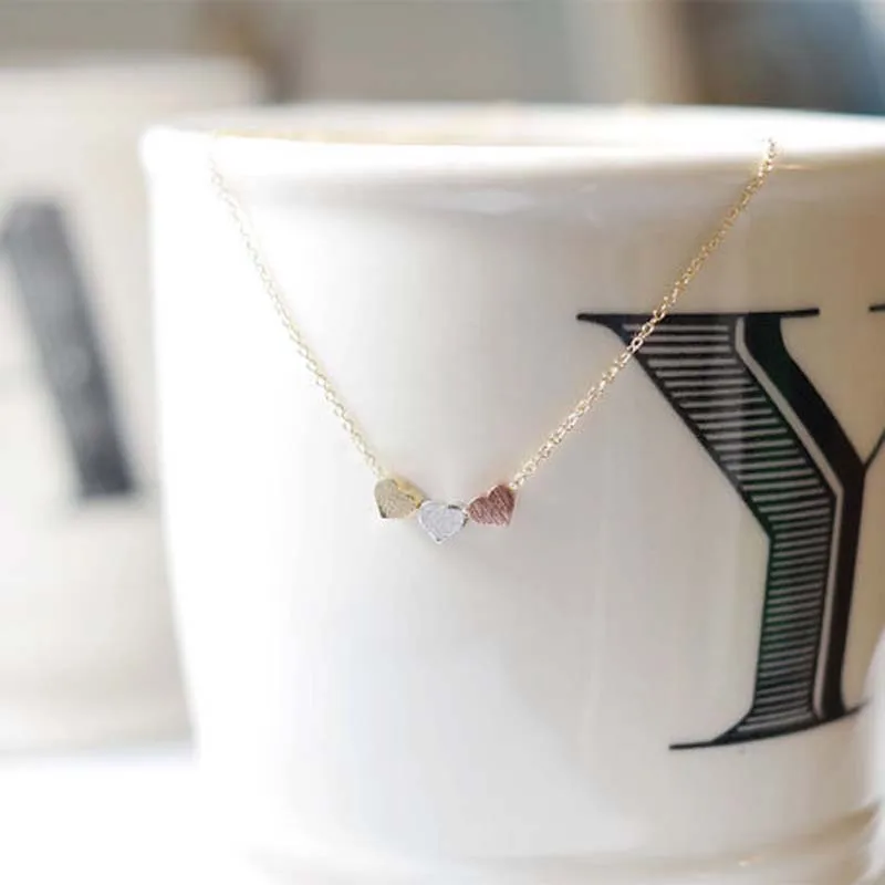 Fashion Women's 3Color Chian Three Hearts Pendant Simple Necklace Dress Gift