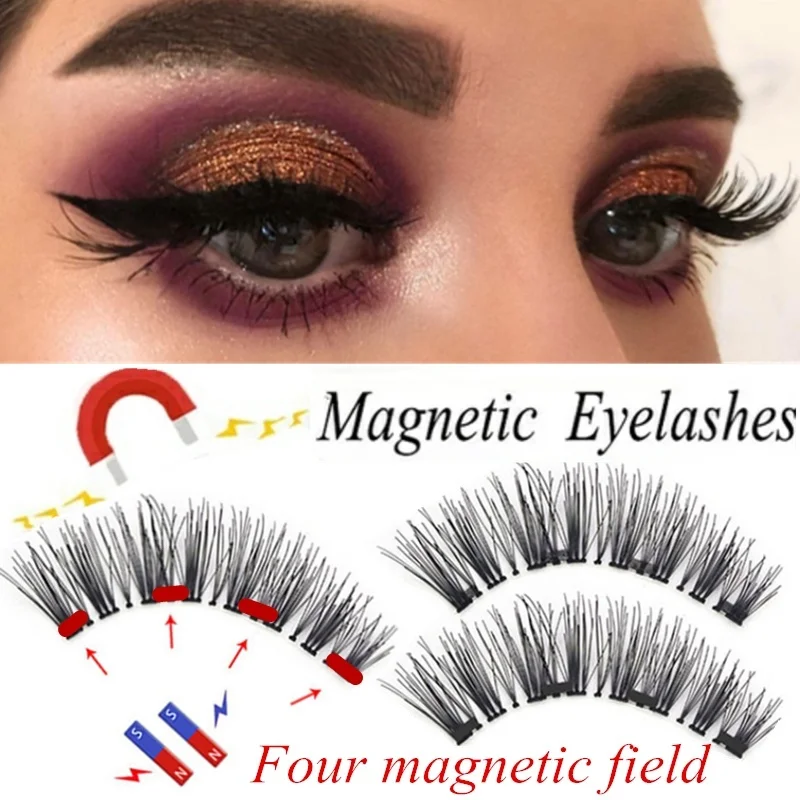 

4 Pair 4 Magnetic False Eyelashes Thick with 3D/6D Magnets Handmade Magnetic Lashes Natural Mink Eyelashe Magnet Lash Makeup