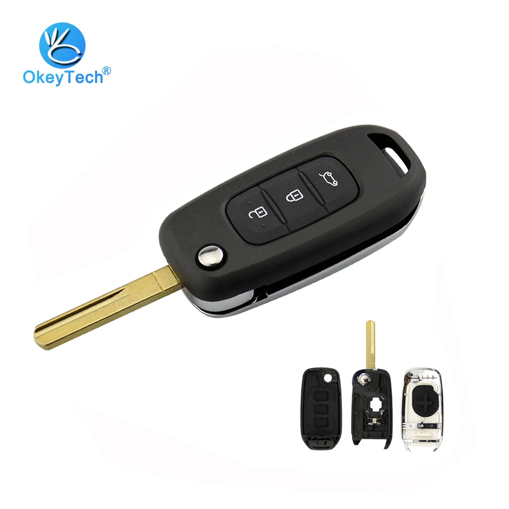

OkeyTech for Renault Remote Auto Car Key Shell Flip Folding Cover Case Replacement Fob Accessories 3 Button for Renault XP Megan