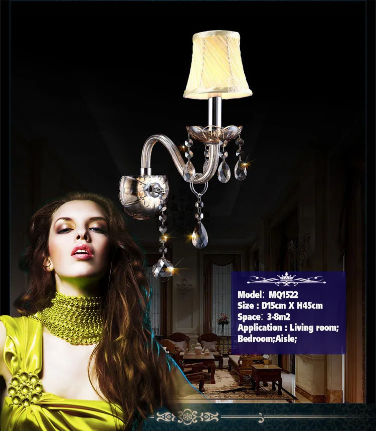 Маленькая настенная лампа с абажуром, боковая настенная лампа для спальни, кухни, столовой, ресторана, Хрустальная настенная лампа черного