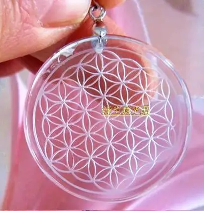 35mm Clear Natural Quartz Crystal Flower Of Life Pendant Carved Healing Free Shipping