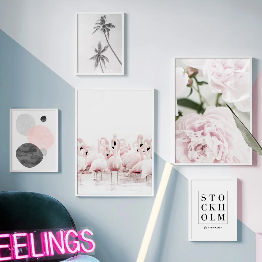 

Flower Flamingo Coconut Tree Quotes Wall Art Canvas Painting Nordic Posters And Prints Wall Pictures For Lving Room Home Decor