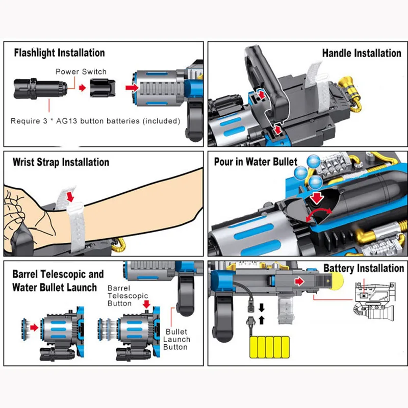 Электрические телескопические всплески гатлинг водные пушки игрушечные пистолеты воздушные мягкие пули оружие для детей мальчик Открытый CS игры Пейнтбол подарки
