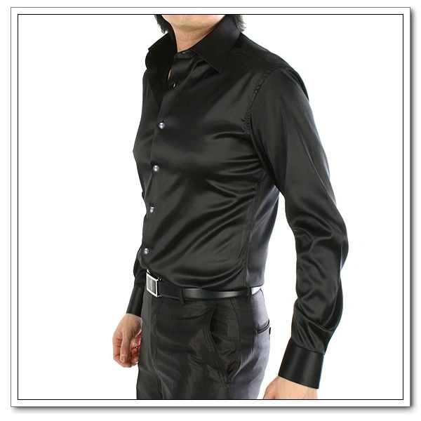 mens black satin dress shirt