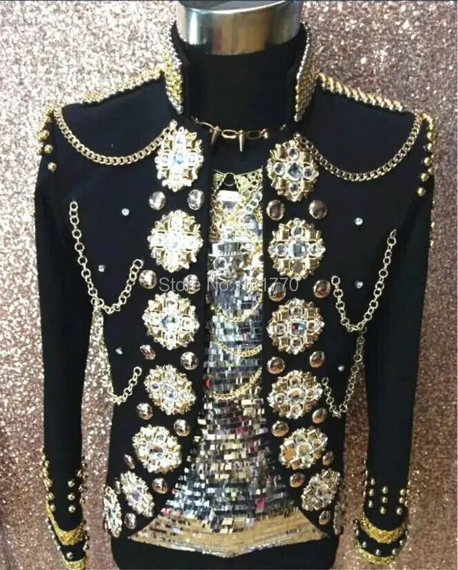 2017 handmade men's black white rhinestones jackets DS dance stage wear