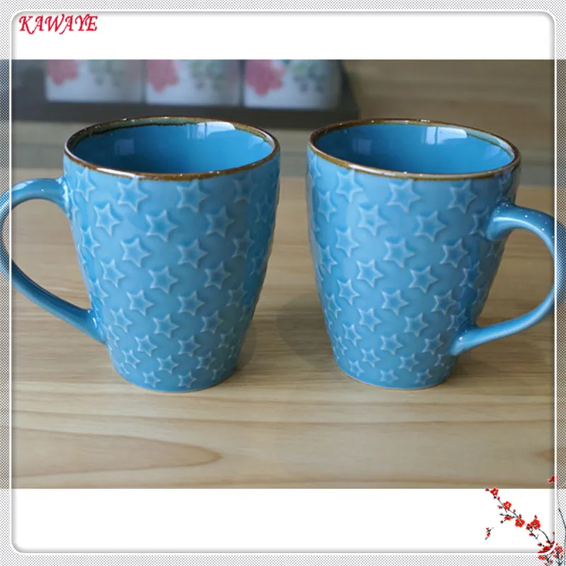 1pcs European Pentagram Embossed Ceramic Cups Creative Ceramic Mugs