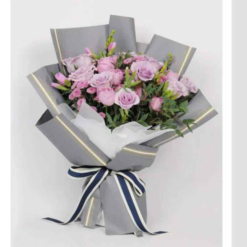 Korean Vintage Flower Wrapping Paper Double Gold Silver Lines Bouquet