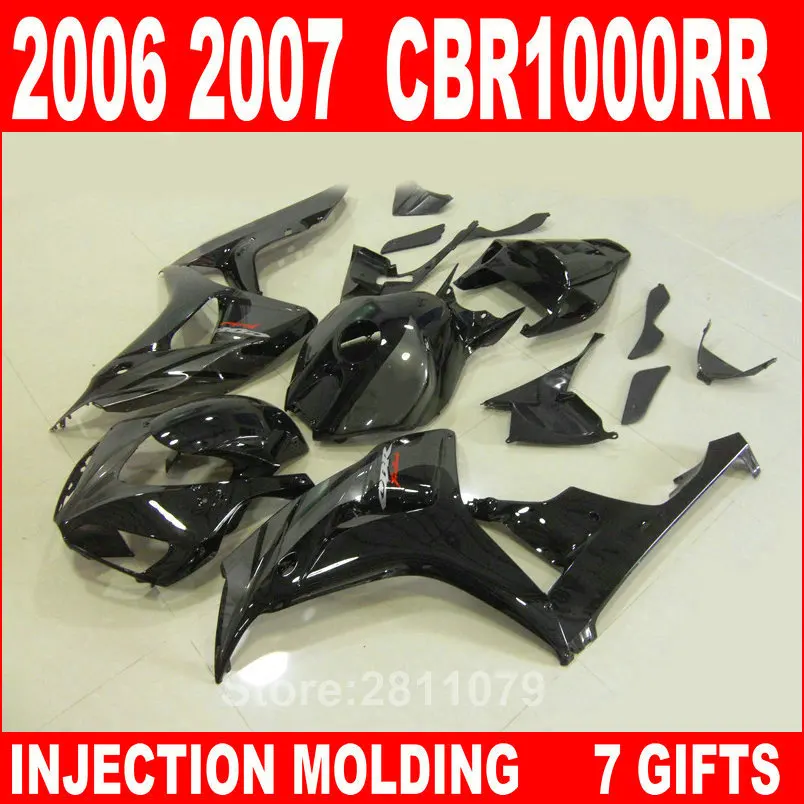 

Injection bodywork fairing kit for Honda CBR1000RR 06 07 glossy black fairings set CBR1000RR 2006 2007 NY40