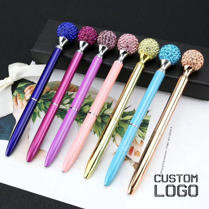 1pc Fashion Metal Crystal Ball Ballpoint Pens Creative Student Stationery Gifts Pen Laser Custom Logo Can Change Neutral Refills