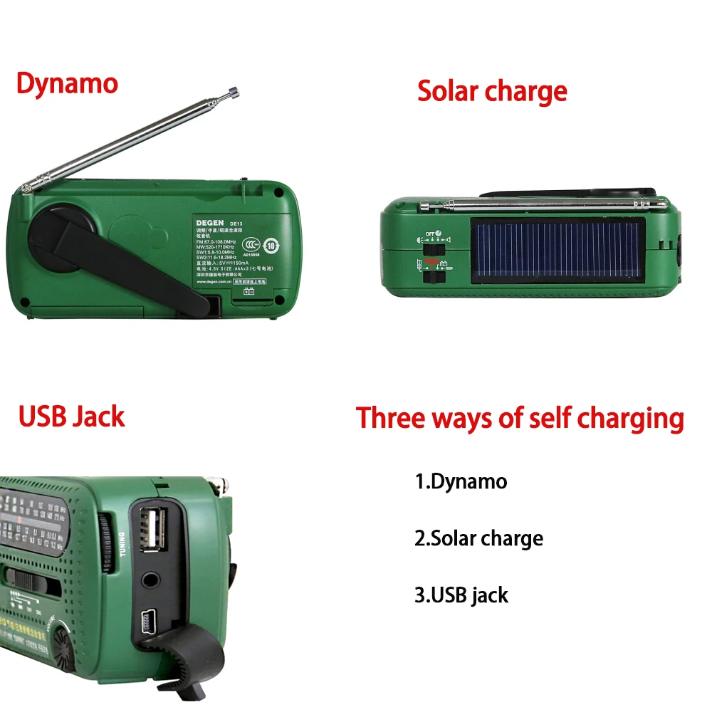 DEGEN DE13 фонарик Cranker FM AM SW Динамо Солнечный источник питания Аварийного Радио A0798A мир приемник