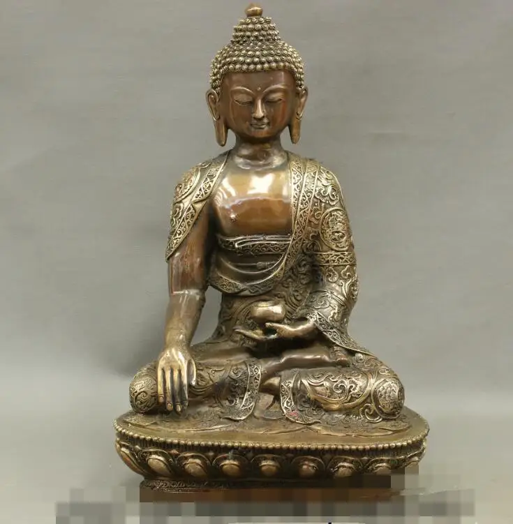 

S7047 18 Tibet Bronze Copper Buddhism Temple Auspicious Shakyamuni Buddha Bowl Statue D0318
