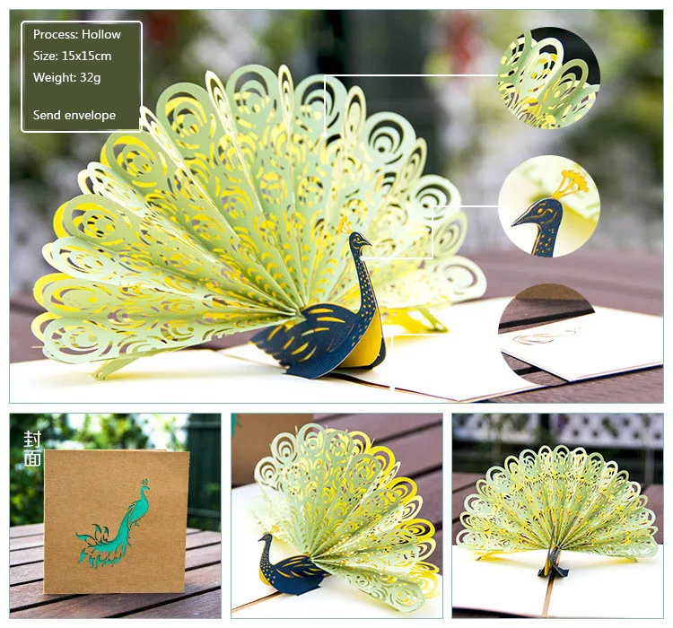 FANLUS Peacock Pop up Birthday Card for Wife Husband Kids Day Card and Envelopes Handmade 3D Anniversary Wedding Card Graduation (1)