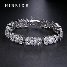 HIBRIDE JEWELRY Brand Charm AAA Cubic Zircon Wedding Bracelets,White Gold Color Bangles&Bracelets Luxury Women Jewelry, B-27