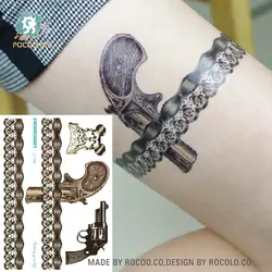 Rocoo Книги по искусству пистолет Тати Винтаж Стиль временные татуировки наклейки для Для мужчин тела Книги по искусству поддельные